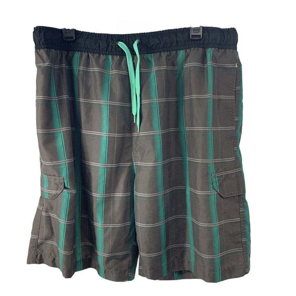 Hawaiian Authentics Swim Trunks Gray Green Plaid L